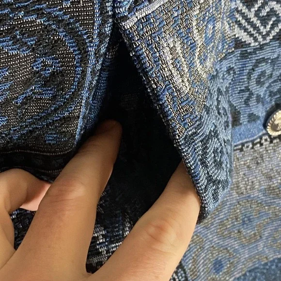 Blue Court By Haband Jacket Womens Medium Blue Tapestry Button Front Pockets - Picture 7 of 16